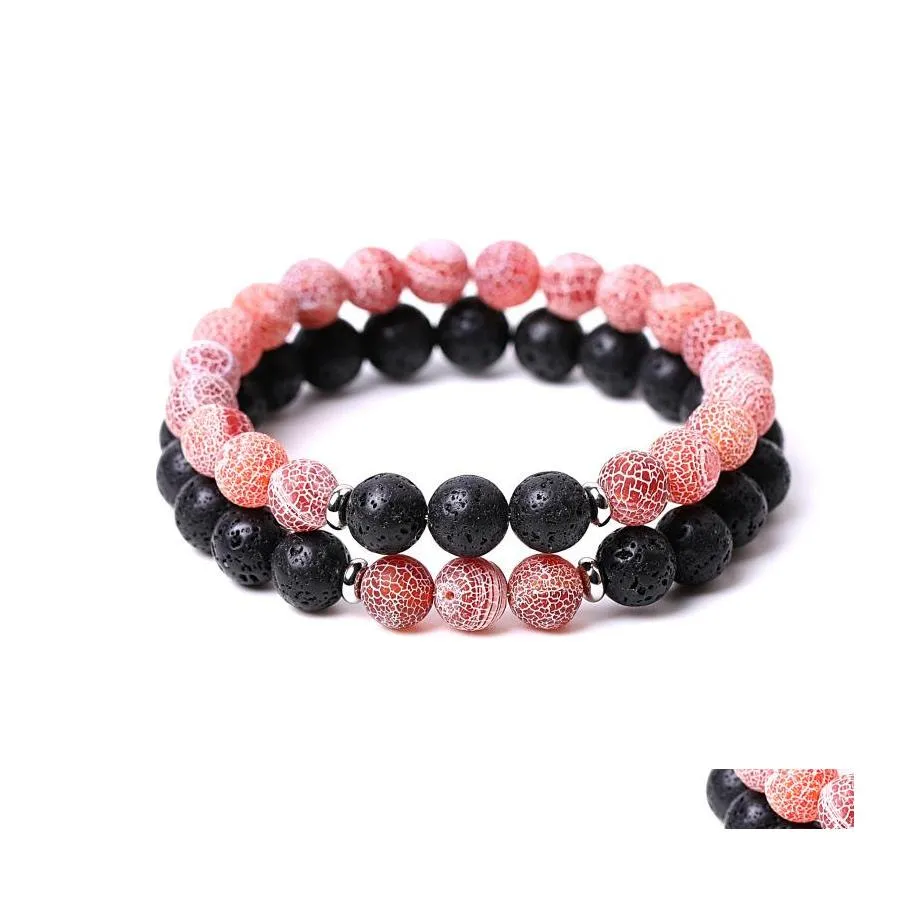 Beaded Strands 8mm Red Weathered Agate Stone Pärled Strand Armband Lava Round Pärlor Armband Healing Energy Yoga för män Kvinnor Yu Dhnmz