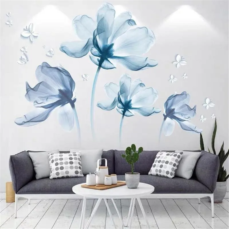 Wall Stickers 3D Flower Print Wallpaper High Quality PVC For Home Bedroom Decorations Year 2023 Decor Gift Kids