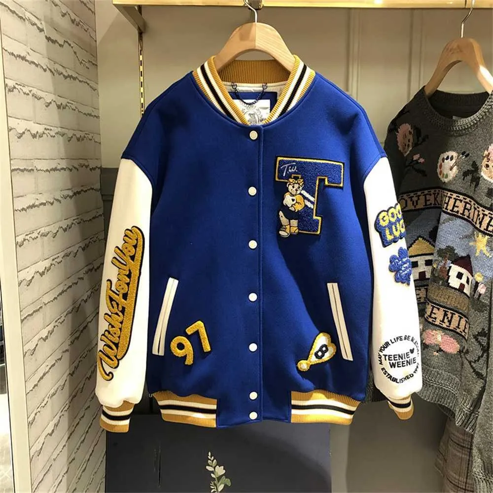 American Fashion Splicing Baseball Suit Men Spring en Autumn Lovers Ins Ins Fashion Hip Hop Jacket Men Loose Casual Jacket