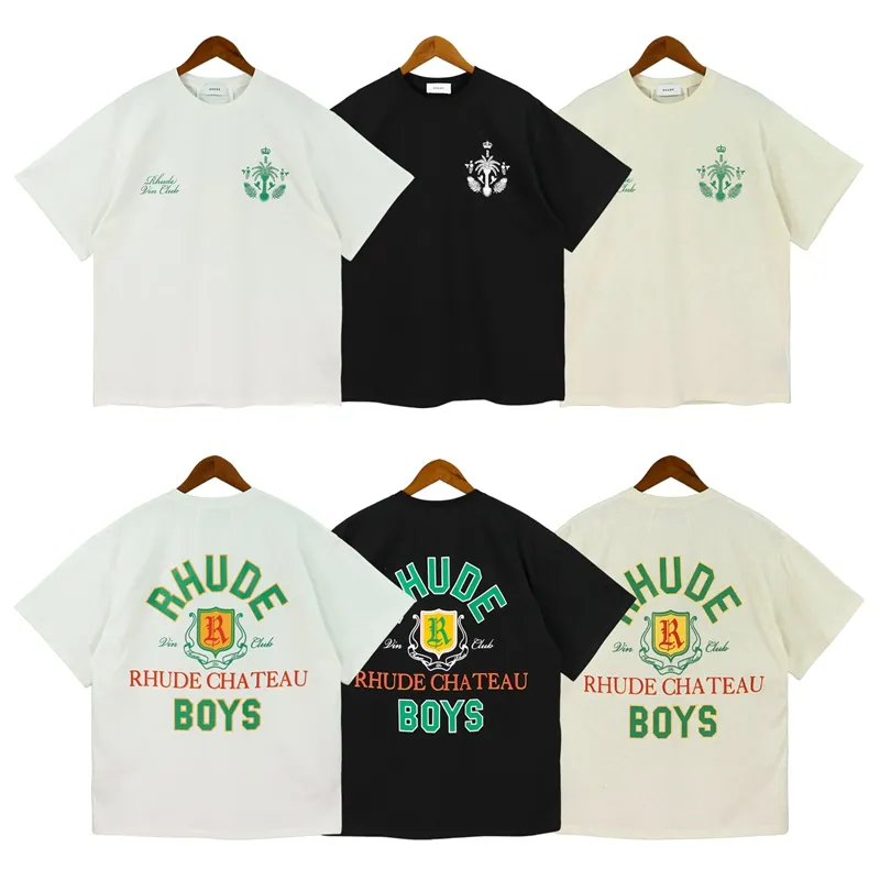 Rhude Chateau Boys Plus Boyut Erkek Tişörtleri Retro Sıkıntılı Ağır Pamuk Tişörtleri Adam Vintage Büyük Boy T-Shirt Giyim Tee Unisex Gençlik Tees Kısa Kollu