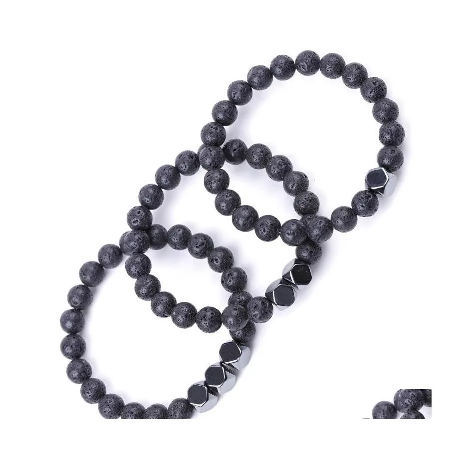 Beaded Strands 8mm Lava Stone Hematite Bead Strand Armband DIY Essential Oil Diffuser Friend Couples Armband For Women Men Jewel Dhipz