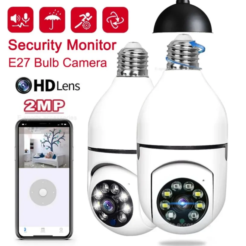 2MP E27 LED -Glühbirnenüberwachungskamera Nachtsicht Vollfarbe Automatische Humanverfolgung 4x Digital Zoom Video Indoor Security Monitor