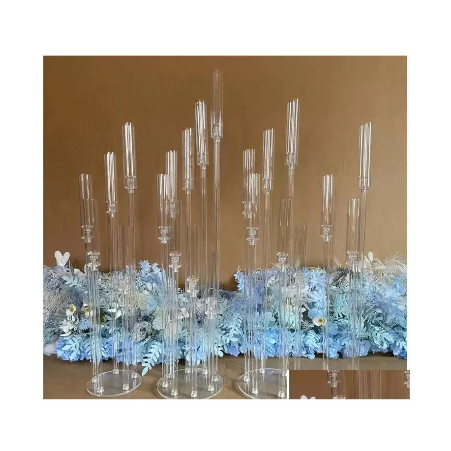 캔들 홀더 5Pcs 웨딩 장식 센터 피스 Candelabra Clear Holder 결혼식을위한 아크릴 촛대 이벤트 파티 드롭 Dhwex 제공