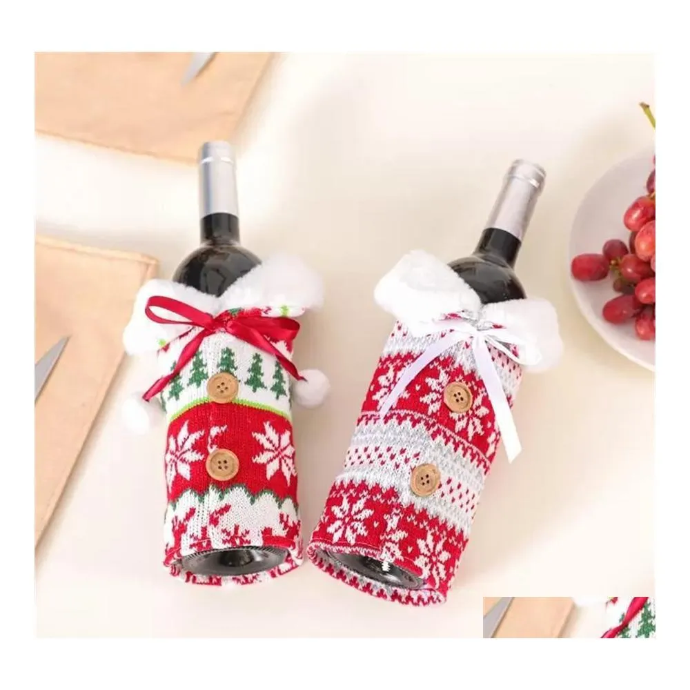 Party Gunst 2023 Kerst gebreide wijnfles Ers Snowflake Tree Wines Flessen ER met Bowknot Beer jaar Xmas Home Decoration Drop del Dh6n7