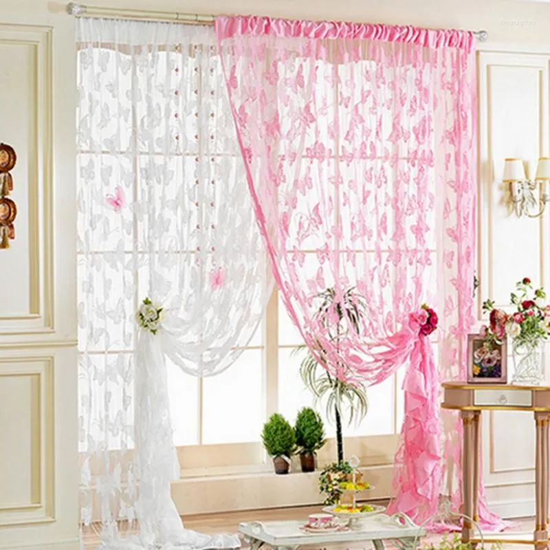 Rideau Papillon Tulle Rideaux Pour Cuisine Porte Fenêtre Salon Chambre Sheer Voile Fil 1