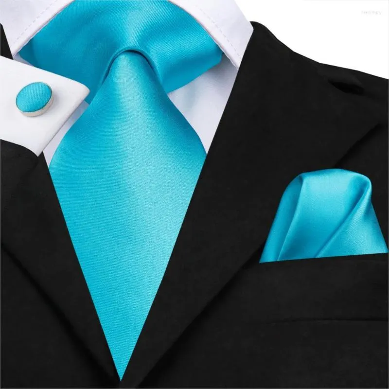 Bow Ties SN-3146 Lake Blue Green Solid Tie 8.5cm Silk Woven Men Plain Necktie Hanky Cufflinks Set Party Classic Pocket Square