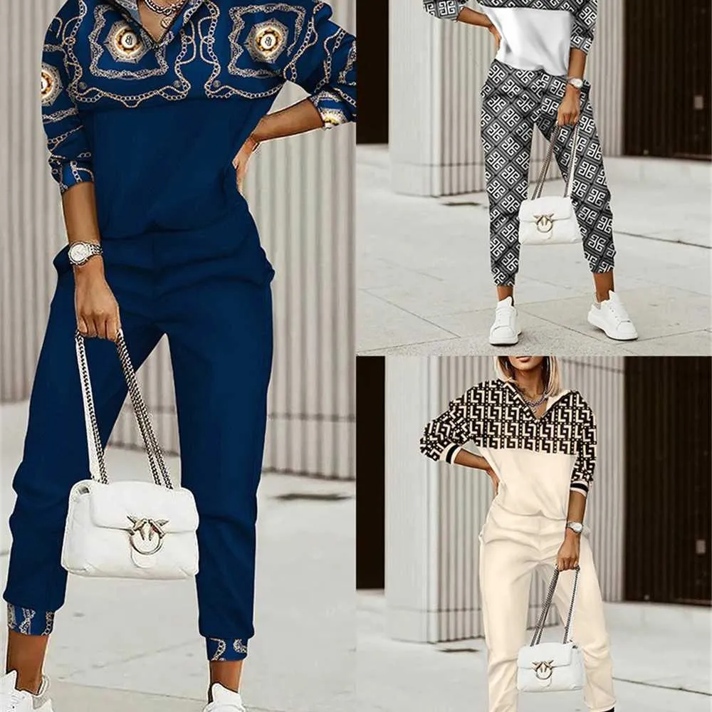 Women Tracksuits Two Piece Set Designer 2023 Autumn New Fashion Printed Ladies Sportwear 3 Colors S-XXXL