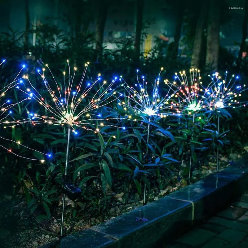 Lampe à feu d'artifice solaire extérieur imperméable jardin jardin pieu de fée lumières de fée