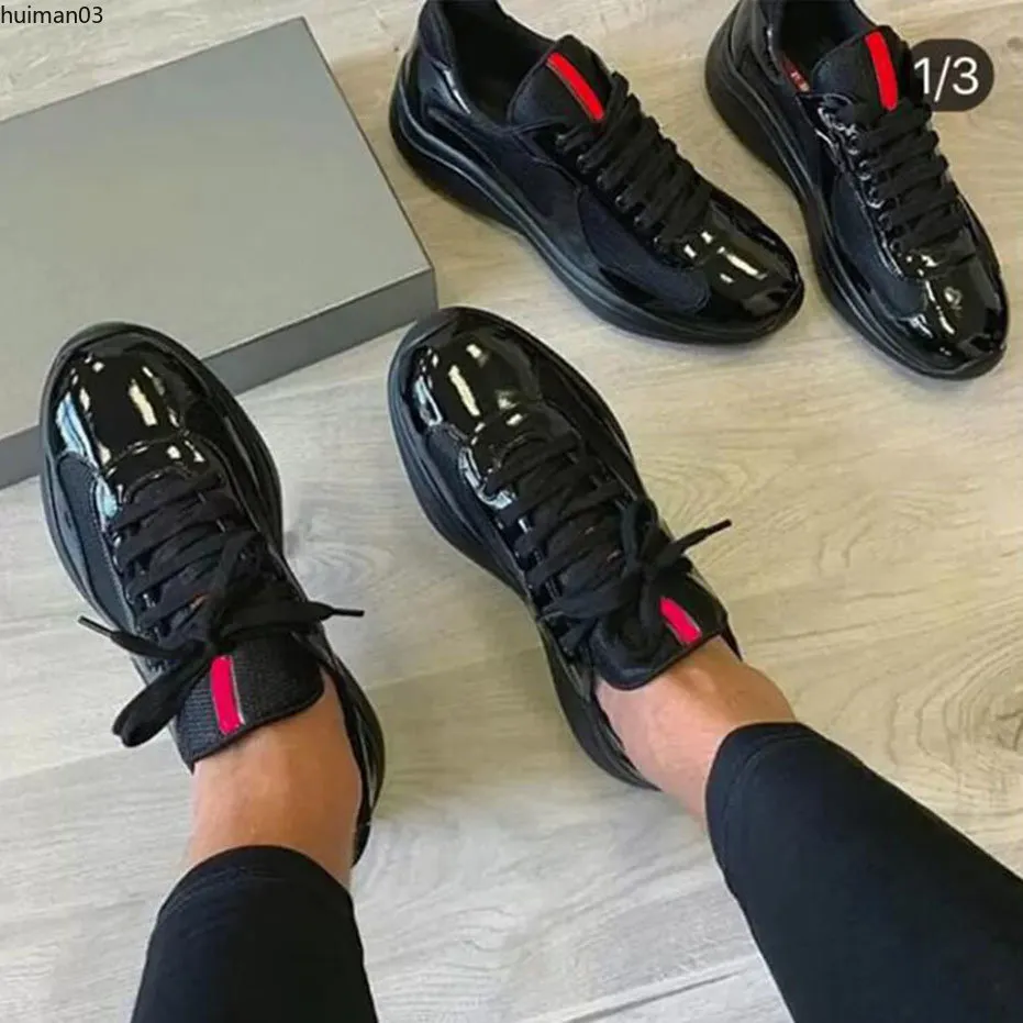 Men America's Cup XL Leather Sneakers عالية الجودة براءة اختراع مدربين مسطحين أسود شبكي من الدانتيل أحذية عارضة في الهواء الطلق عداء HM0003147