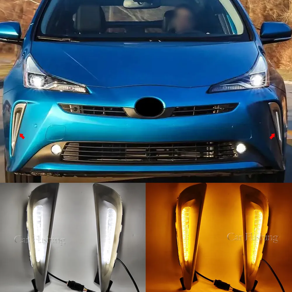 2pcs Araba LED Toyota Prius için Gündüz Çalışan Işık 2019 2020 Sarı Dönüş Sinyal Işığı ile DRL Sis Lambası