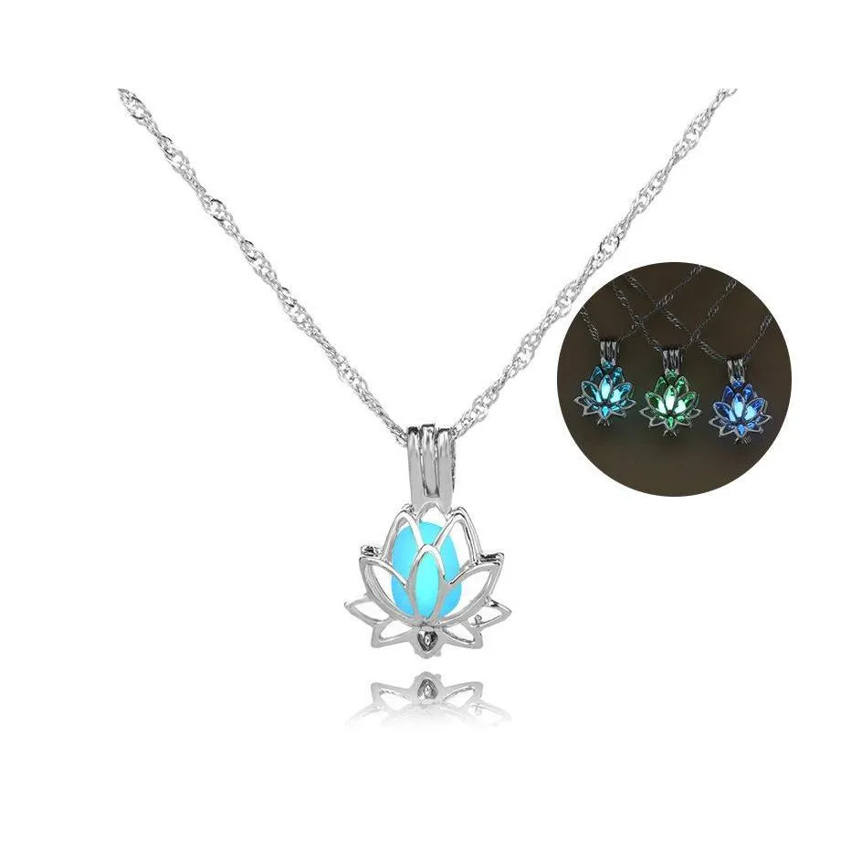 Подвесные ожерелья светятся с ожерельем Lotus для женщин уникальные выбросы ювелирные украшения Dhsx8