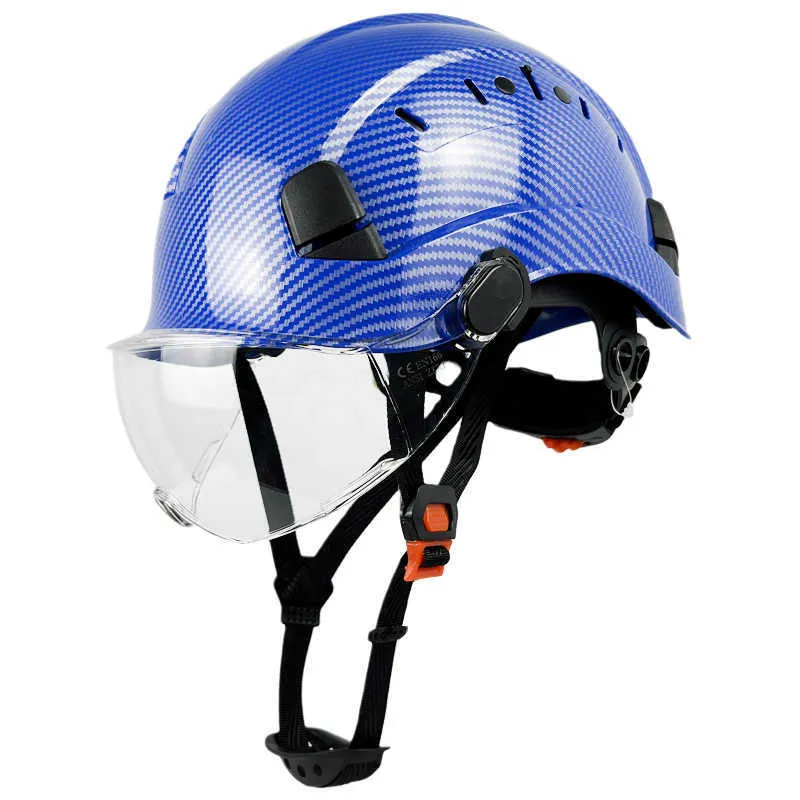 CE EN397 Carbon Fiber Pattern Safety Helmet With Visor For Engineer Construction Hard Hat ABS Protective Work Cap Men