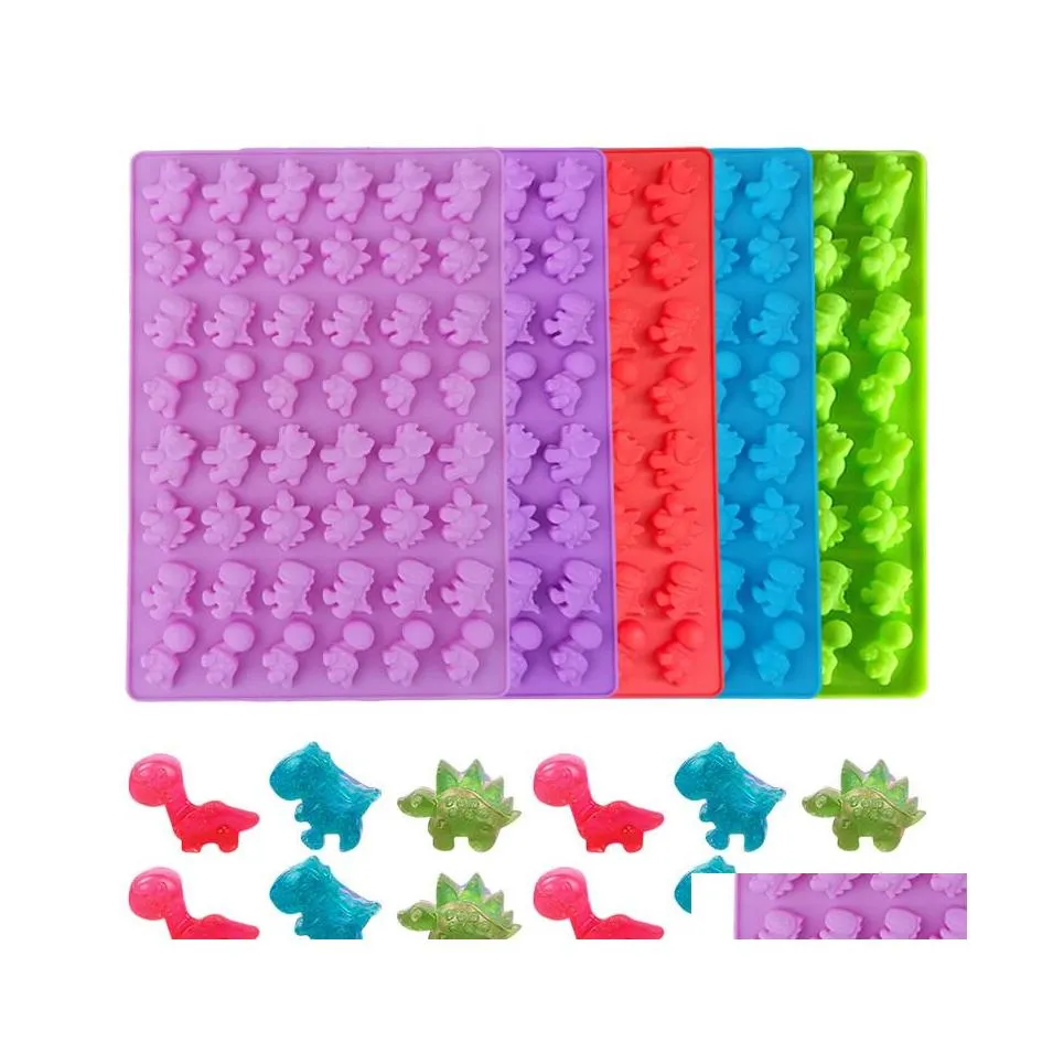 Moldes de cozimento 48 Cavidade Dinosaur Mold Sile Gummy Bolo Moldes Chocolate Cubo Cubo de Cuba Candy Fondant Ferramentas de Decoração Droga Droga Dhzqr