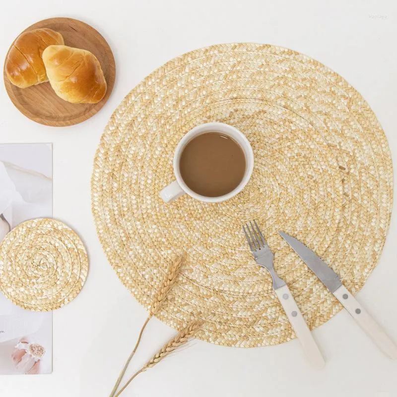 Tapis de Table rond tissé, napperon pour salle à manger, accessoires de cuisine, sous-verres en paille, napperons de décoration