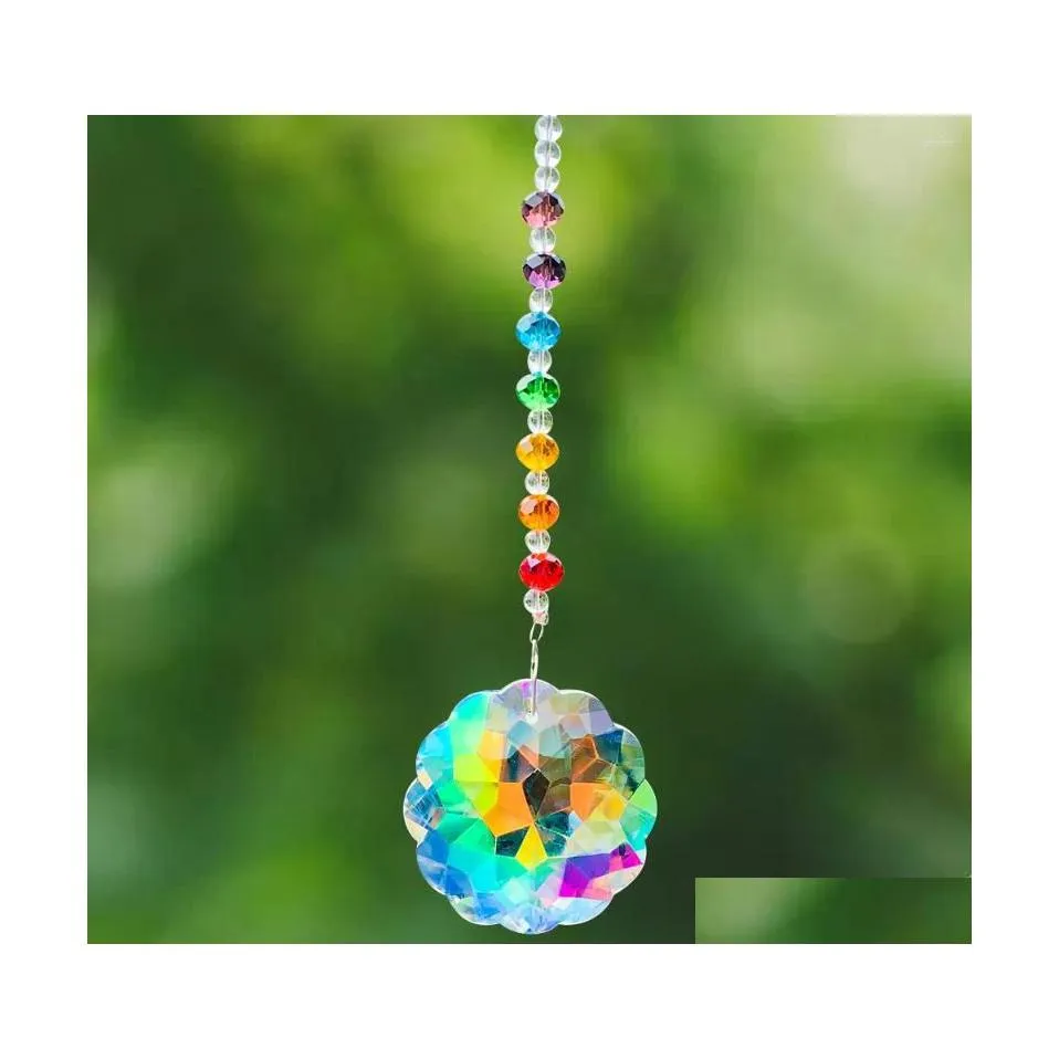 Trädgårdsdekorationer Rainbow Glass Spacer Pärlor Fire Polished AB Color Sun Flower Crystal Prism Catcher Jewelry Pendant Yard Hanging D DHRJ8