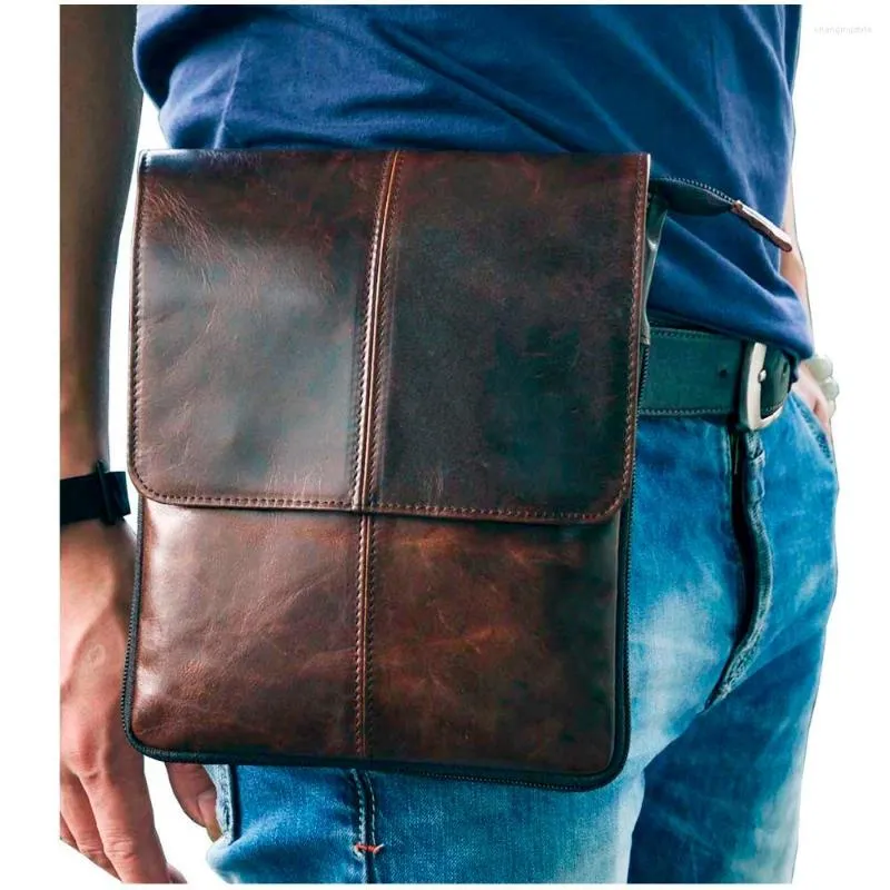 Bel çantaları gerçek deri erkekler moda gündelik küçük ince haberci omuz crossbody çanta tasarım kemer paketi telefon kesesi 8713-c