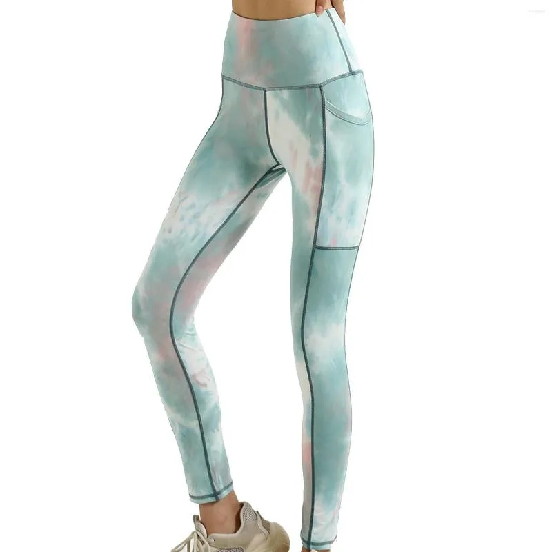 Active Pants Leggings Skin Touching Nude Pocket High Waist Fitness Tie Dye Hip Lifting Tightyoga Sheer Yoga Running Sport