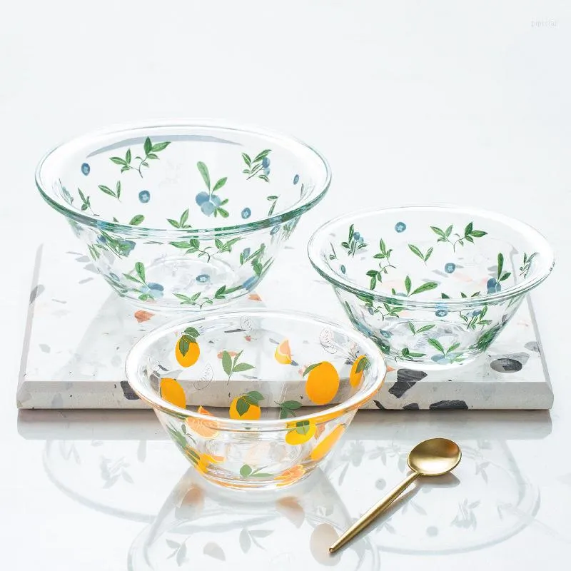 Bols Bol en verre de fleur Fruit Transparent Épaissi Salade Céréales Soupe Nouilles Micro-ondes Vaisselle de petit déjeuner