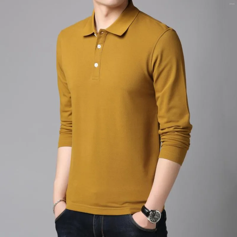 Men's Polos Fashion Shirt Men Polo Solid Autumn Winter Long Sleeve Slim Fit Camiseta