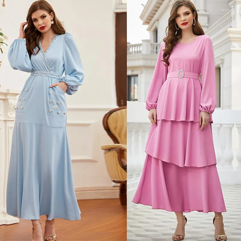 Ropa étnica Caftán marroquí Mujeres musulmanas Vestido largo Islámico Abayas Árabe Turquía Dubai Lujo Rhinestone Jalabiya Medio Oriente Ramadán