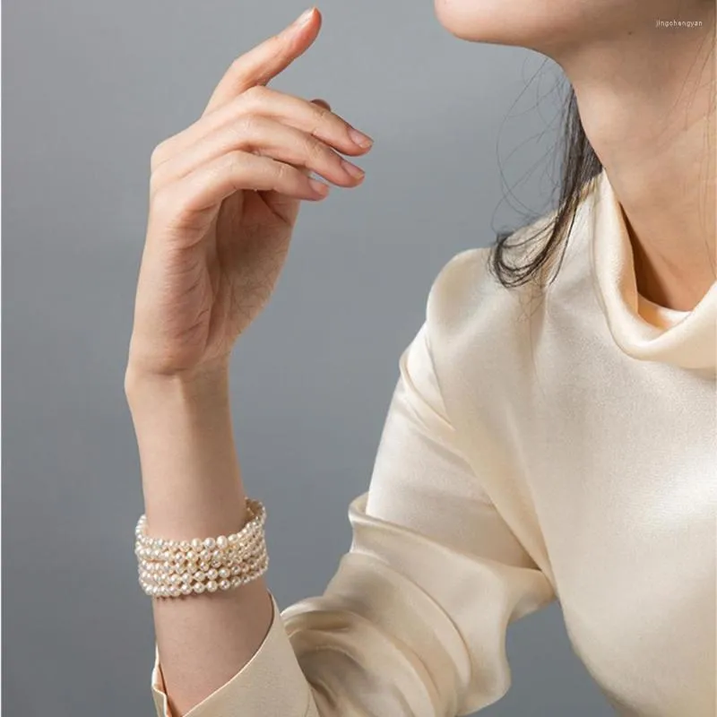 Ręcznie wiązane bransoletka Bangle 5 pasm Naturalna 5-6 mm biała perła słodkowodna dla kobiet biżuteria modowa 20 cm