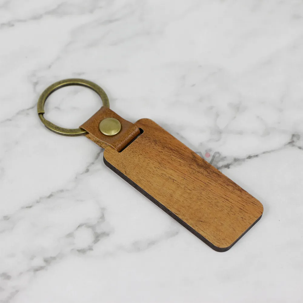 Koa Walnut Wood Luxury Blank Wood Keychains Beaks Mobile Telefoon Charms Keychain Luxe leer voor leraren Car Metal Keyrings Keyholder