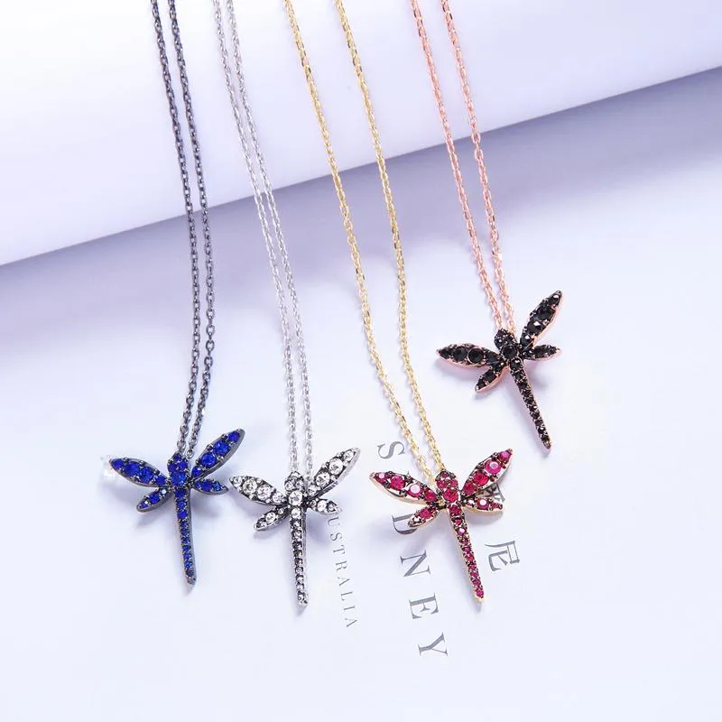 Pendant Necklaces Creative Design Crystal Dragonfly Necklace For Women Adjustable 3 Color Animal Drop Girl Party Jewelry