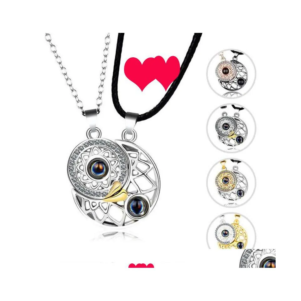 Party Favor 100 Languages ​​I Love You Necklace Projection Pendant Sun and Moon Memory Confession Par Valentines Day Gift Drop Deli DH8NH