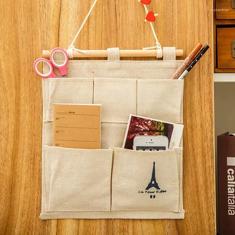 Boîtes de rangement pratiques 5 poches jute Naturellement lettres Sac de suspension Mur Organisateur Organisateur Cosmetic Sac Decor Home Decor -30