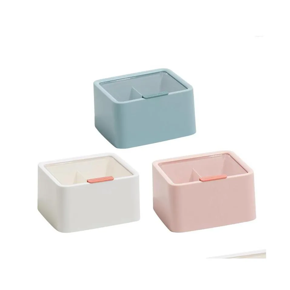 Storage Boxes Bins Cotton Pad Box Desktop Organizer Dustproof Er Abs 2Grid Dispenser For Countertop Dressing Room Travel Balls Dro Dhhm0