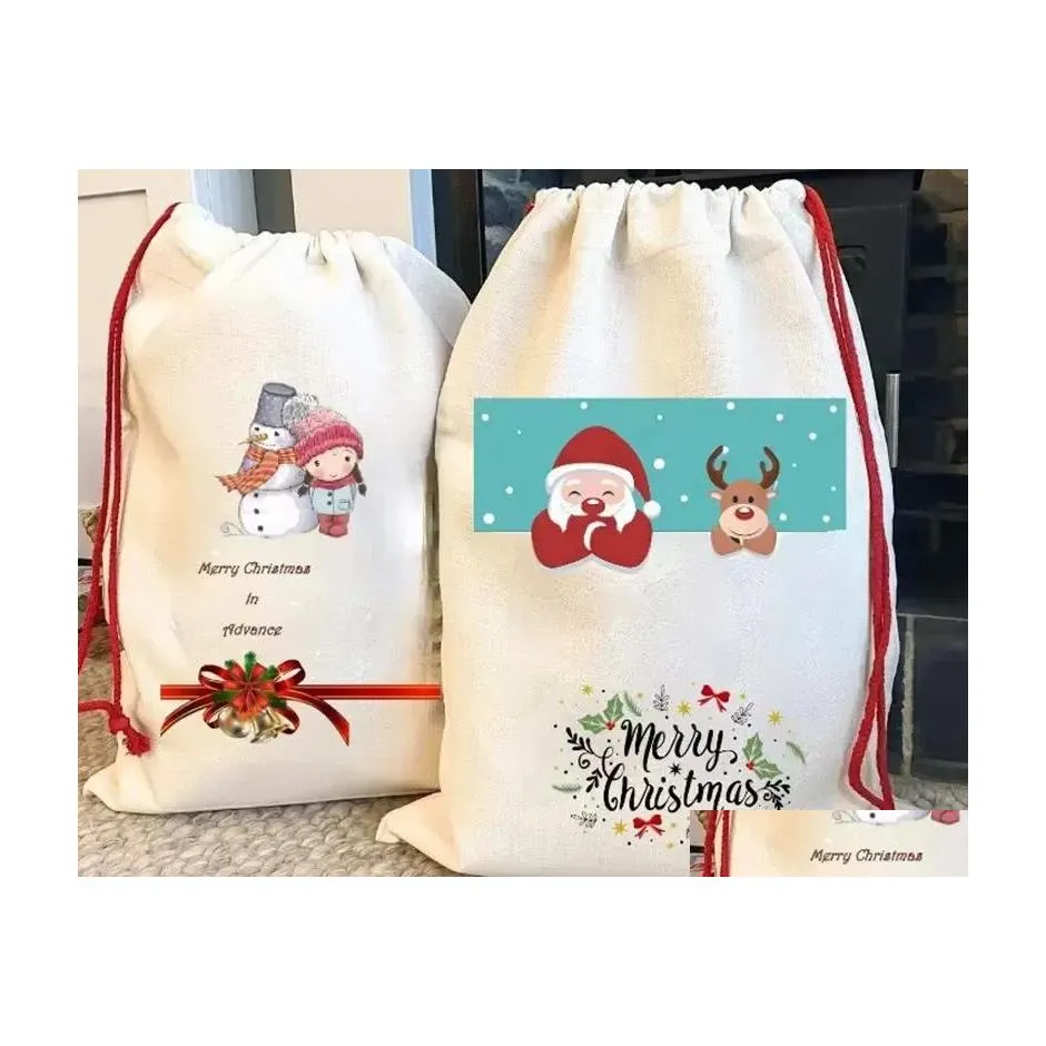 크리스마스 장식 2022 Sublimation Blank Santa Sacks DIY 개인화 된 Dstring Bag 선물 가방 포켓 히트 전송 DHS 드롭 Devb7