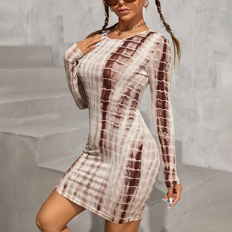 カジュアルドレスボディコンの女性ドレス秋の長袖ローブセクシーなオフィスストライプミニ包帯ペンシル茶色のプリントベスティドス
