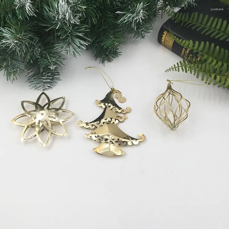 Kerstdecoraties Tree Topper Iron Snowflake Vijfpuntige Star Star Stock Pendant Metal Hangende ornamenten F
