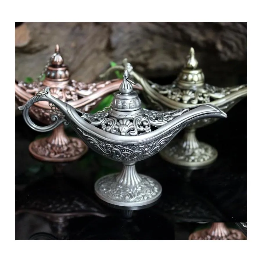 Doftlampor Fairy Tale Aladdin Magic Lamp Thurible Vintage Censer Creative Metal Aroma Burner MTI Color r￶kelsebr￤nnare anl￤nder 1 OTSEM