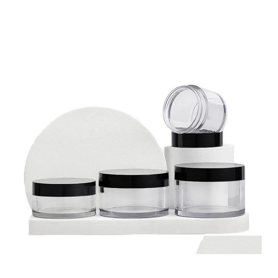 Cream Jar Clear Pet Plastic Bottle Cosmetic 50G 80G 100G Thick Wall Lip Balm Jars With Black Lid Pp Gasket Drop Delivery Office Scho Ottgc