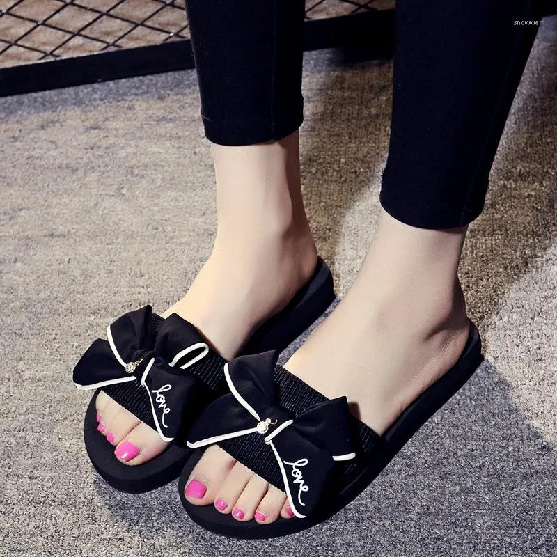 Slippers Sandals Female Seaside Women Summer Manual Bow Tie Word Non-slip Beach Shoes