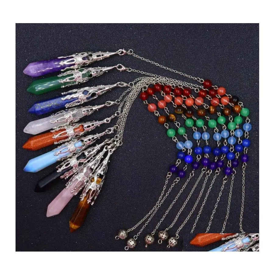 Kolye Kolyeler Kuvars Taş Doğal Altı Sütun Pendum Orijinal Sevencolor Boncuk Bead Womens Yoga Jewelrypendan