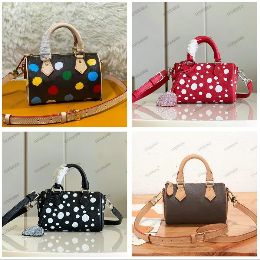 YK NANO SPEEDY Designer Boston Bag Yayoi Kusama Painted Colorful Dots Petite Tote Bicolor Monograms Leather Shoulder Bag INFINITY DOTS Mini Luxurys