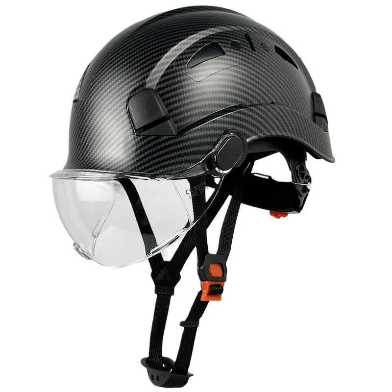 Carbon Fiber Pattern Safety Helmet With Goggle Visor Industrial Work Construction Hard Hats CE EN397 ABS Caps For Engineer