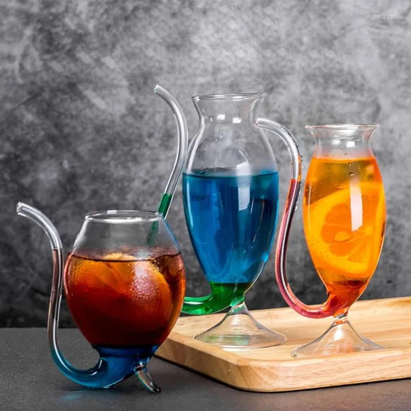 Creative Wine Cup Cocktail Glass Cup Whiskey Glass Heat Resistant Glass Cup  With Straw For Drink