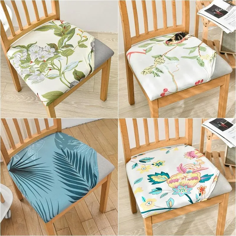 Stol täcker blommor tryckt mat borttagbart spandex kök säte kudde täcke elastisk slipcover el dekor