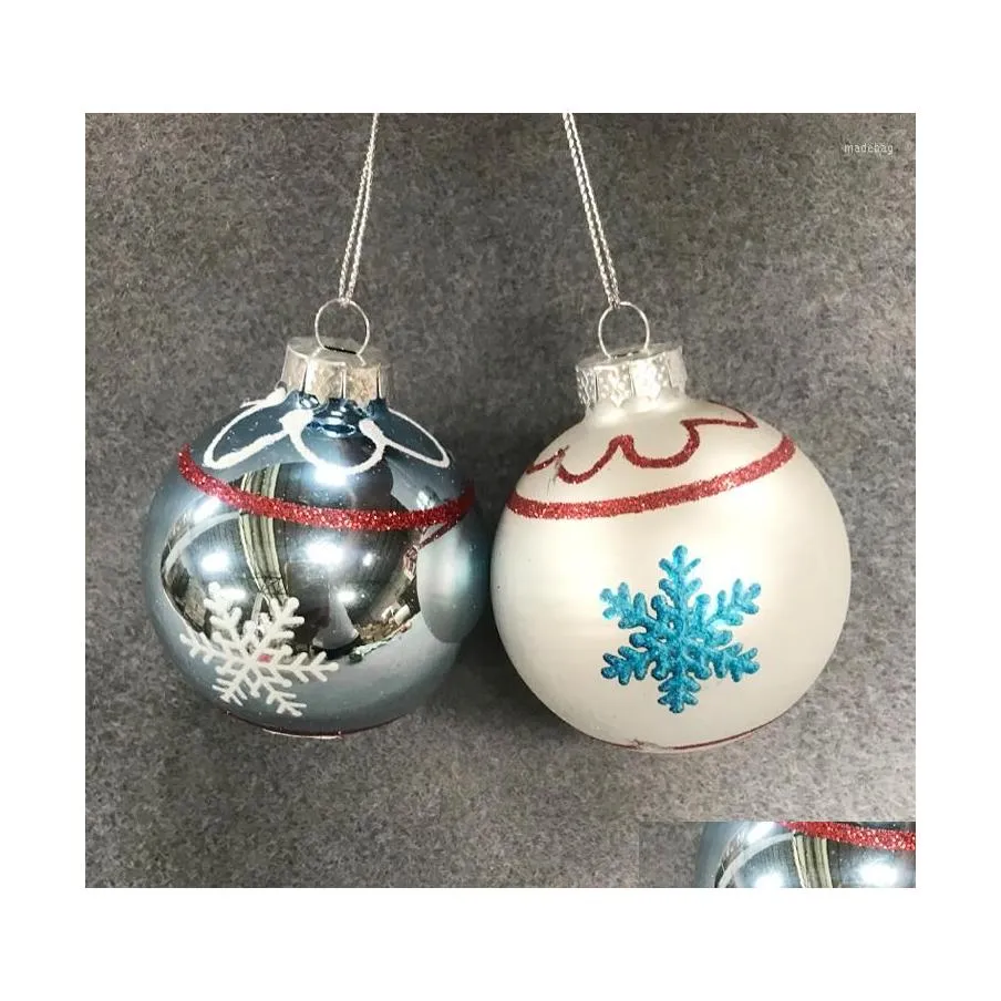 Décorations de Noël Boule de verre Ornements Pendentif Cadeau Commerce extérieur Disposition du magasin Creative 6,5 cm Peint Flocon de neige Drop Livraison Ho Dhdnt