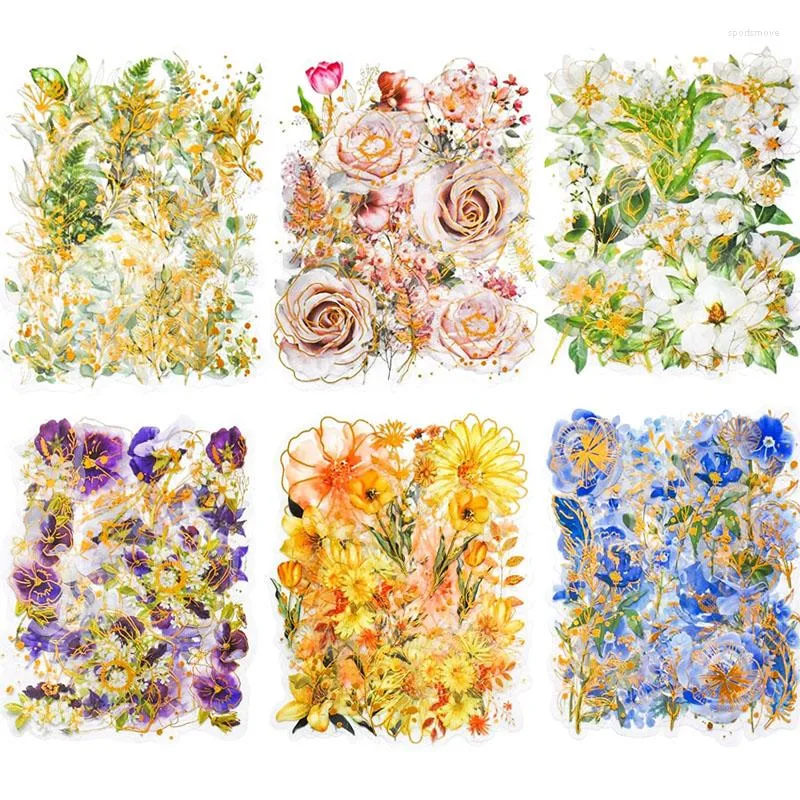 Envoltura de regalo 180 unids vintage natural impermeable pegatinas decorativas transparentes plantas de lámina de oro floral para scrapbooking