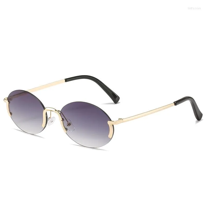 Lunettes de soleil Zonnebril Voor Zomer Randloze Vintage Bril Gouden Frame Ovale Mode Luxe Shades Roze Vrouwen Eyewear