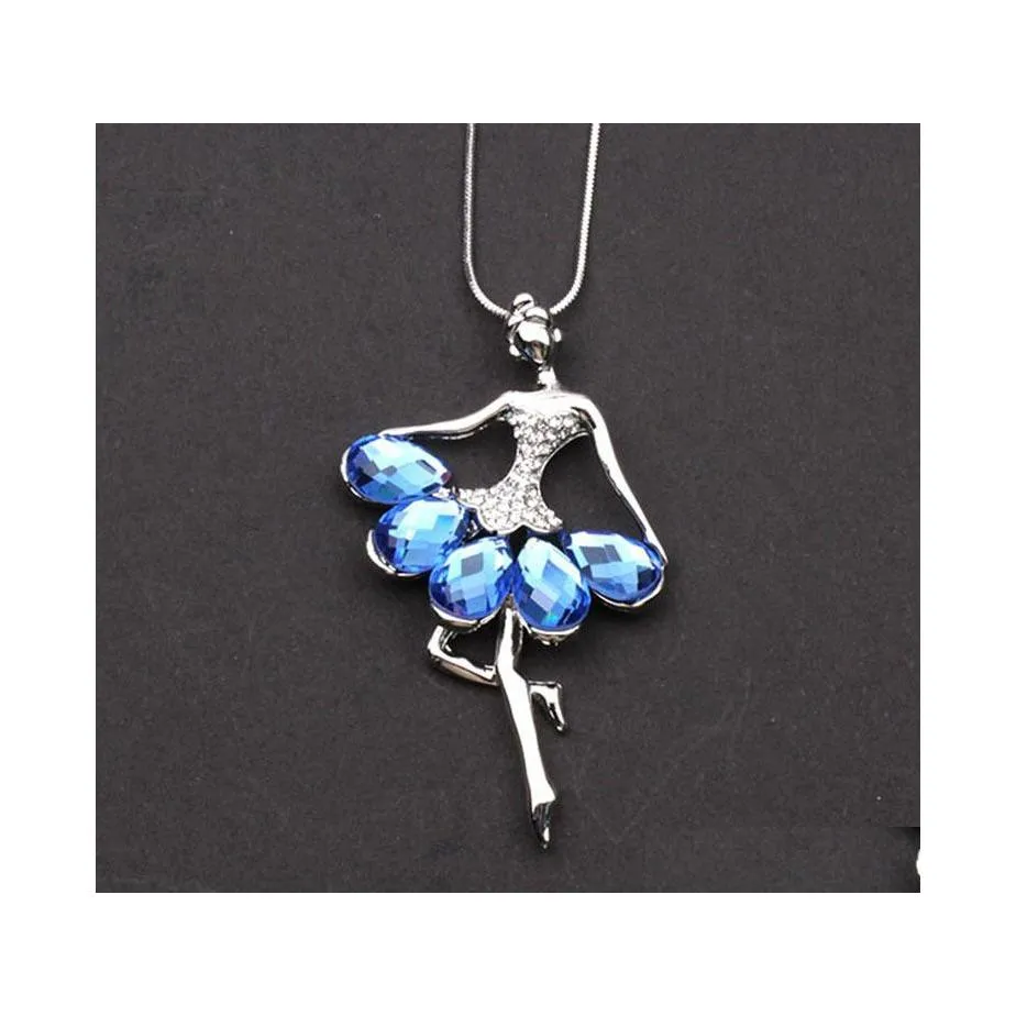 Pendentif Colliers Jolie Danse Collier Sier Ballerine Danseuse Ballet Danse Charme Filles Noël Saint Valentin Cadeau Cristal Goutte Dhlm2