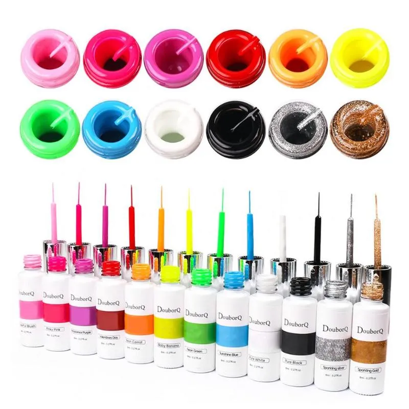 Nail Art Kits Painted Gel Set Stylish Liner Painting Polish LED 12 Colors For Design