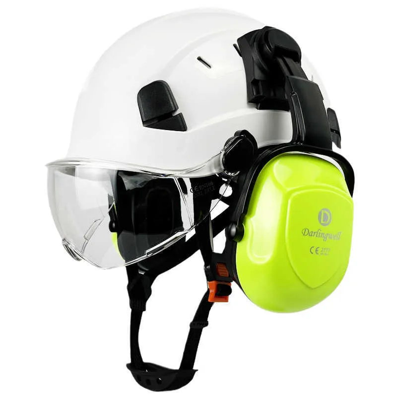 Ny konstruktionssäkerhetshjälm med skyddsglasögon för ingenjörsvisir Earmuff CE EN397 ABS Hard Hat Work Cap Men Ansi Industrial