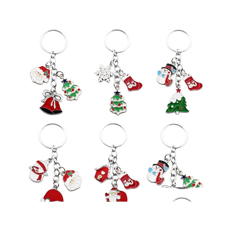 Party Favor Christmas Keychain Pendant Zinc Alloy Key Holder Charm Santa Xmas Tree Snowman Bell Hanging Pendants Holiday Decorations Dhu2V