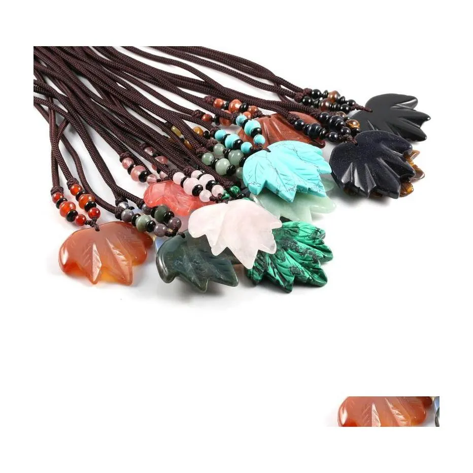 Collane con ciondolo Collana in pietra naturale all'ingrosso Gioielli a catena lunga femminile Moda Agate Charms in cristallo per le donnependantpendant D Dhjrp