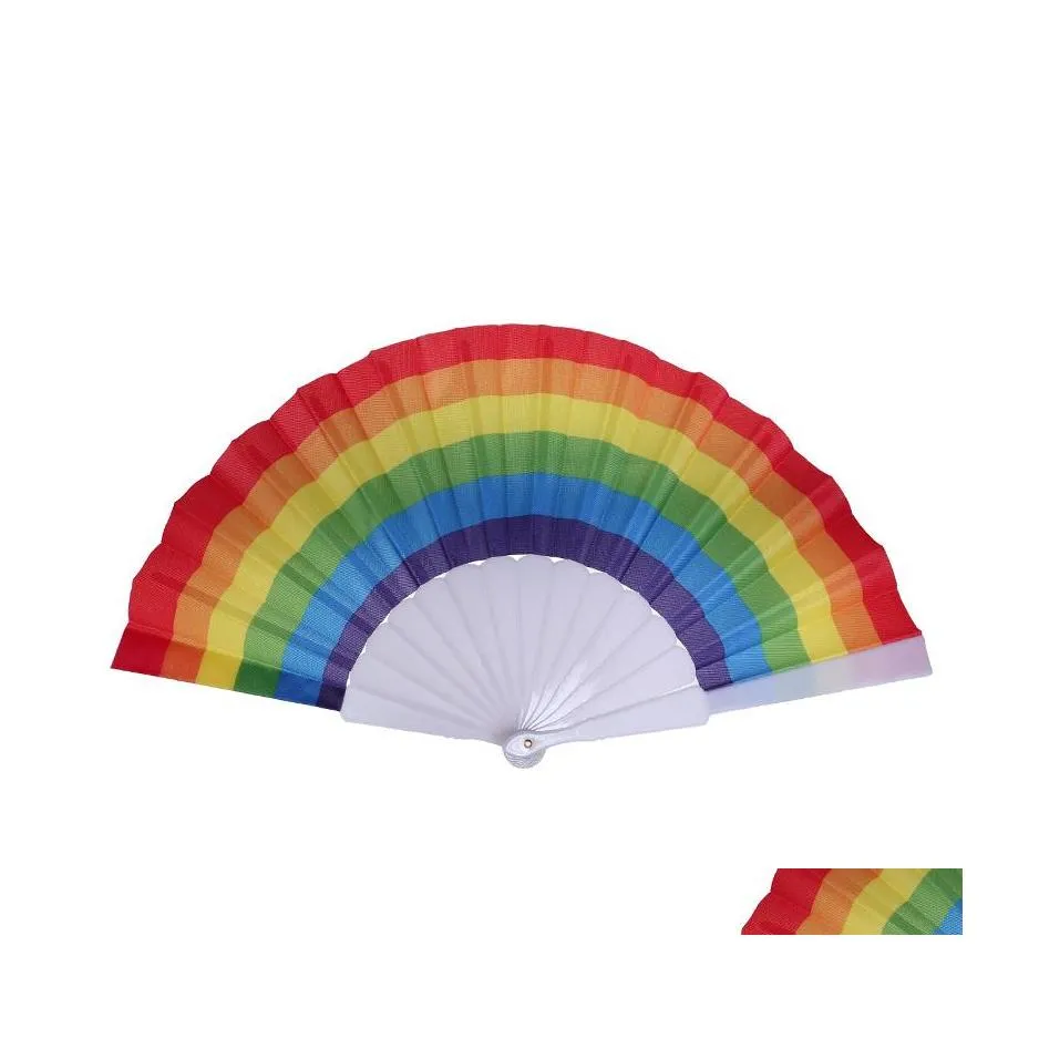 Party Favor Folding Rainbow Fan Printing Crafts Home Festival Decoration Plastic Hand Held Dance Fans Gifts Wedding Hy0366 Drop Deli Dhfc9